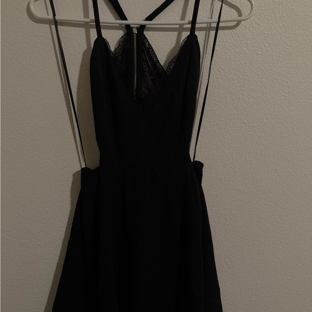Lush Black Backless Dress with Lace Detail